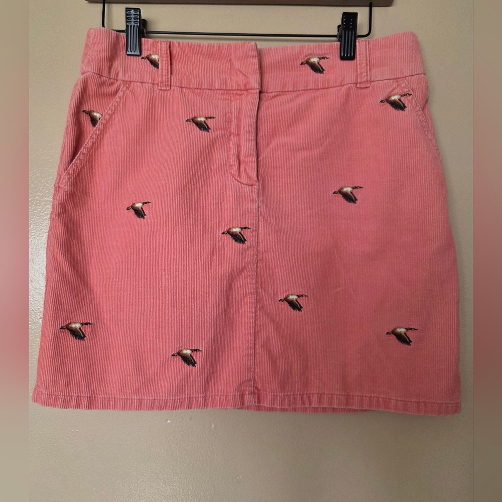 Vtg J Crew Corduroy Mini Skirt Sz 2 Mallard Duck Embroidery  Salmon Pink Preppy